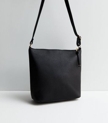 Black Leather-Look Zip Pocket Bucket Bag New Look Vegan