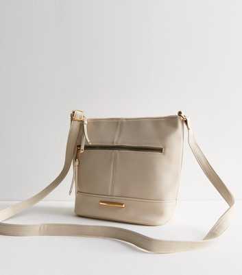 Cream Leather-Look Pocket Front Bucket Bag