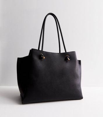 Black Leather Look Knot Handle Tote Bag New Look