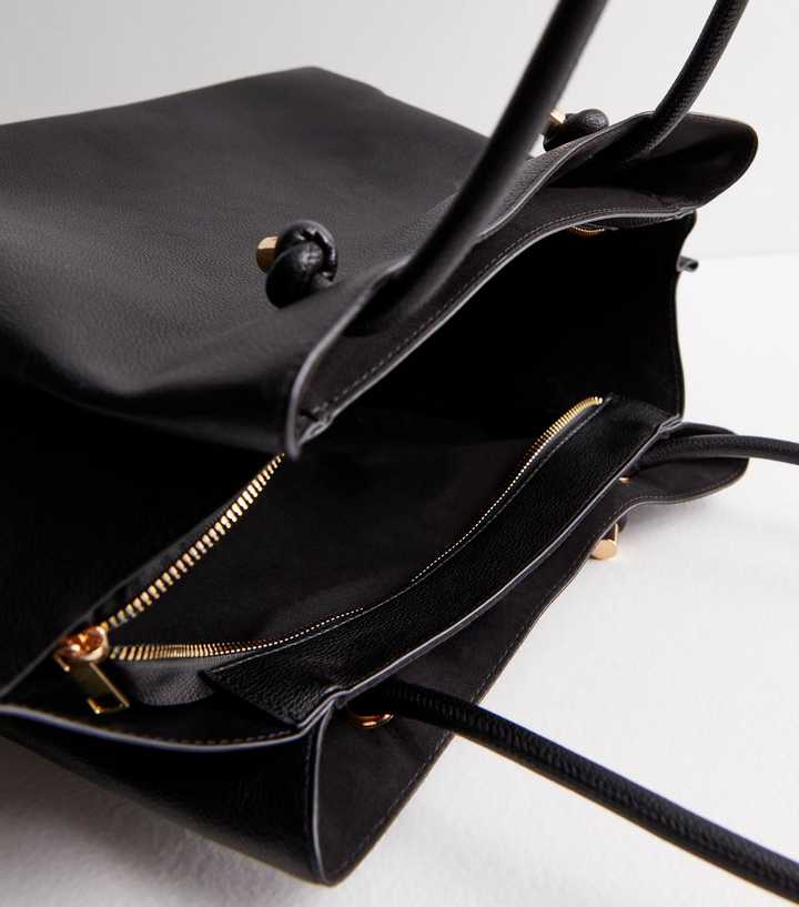 Vegan Leather Shoulder Bag With Handle Knots 