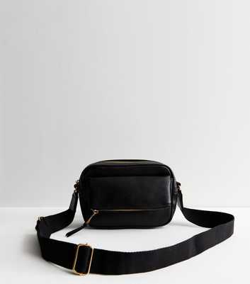 Black Leather-Look Flap Cross Body Bag