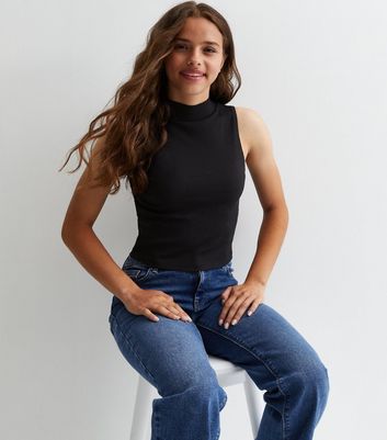 black polo neck sleeveless top