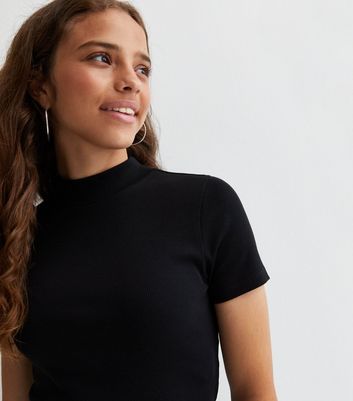 Black ribbed 2024 high neck top