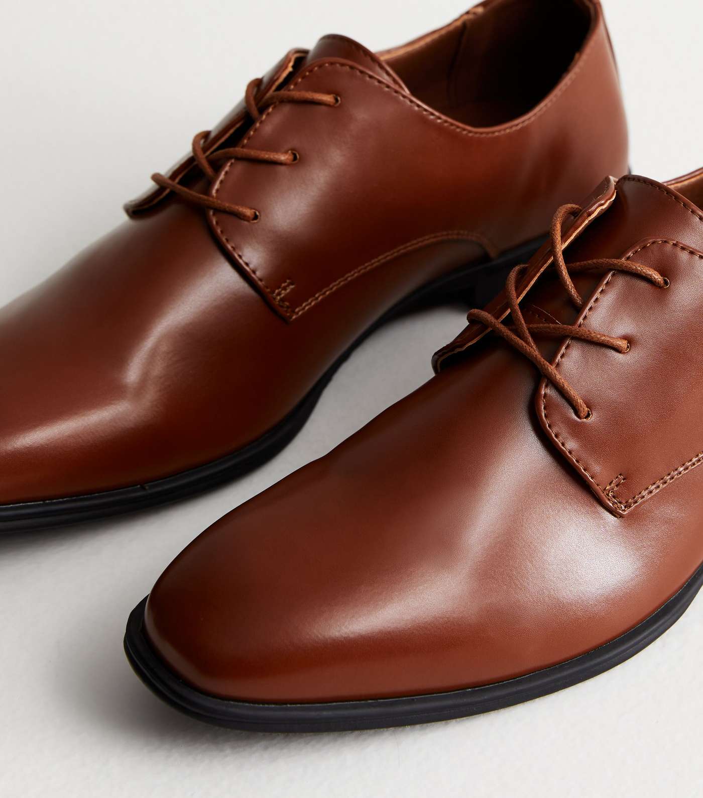 Rust Leather-Look Derby Shoes Image 3