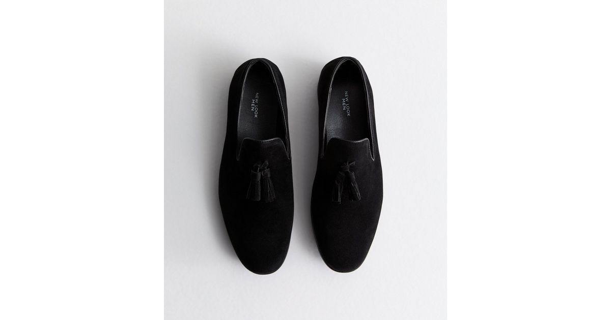 Black Suedette Tassel Trim Loafers New Look