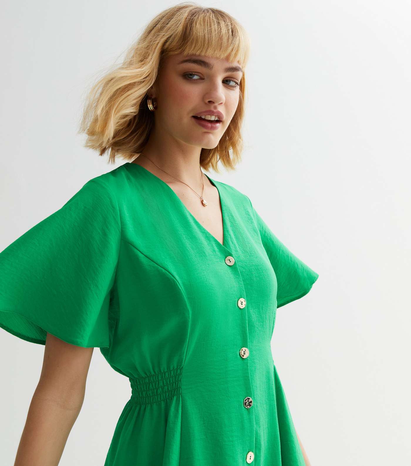 Green Button Front Mini Dress Image 3