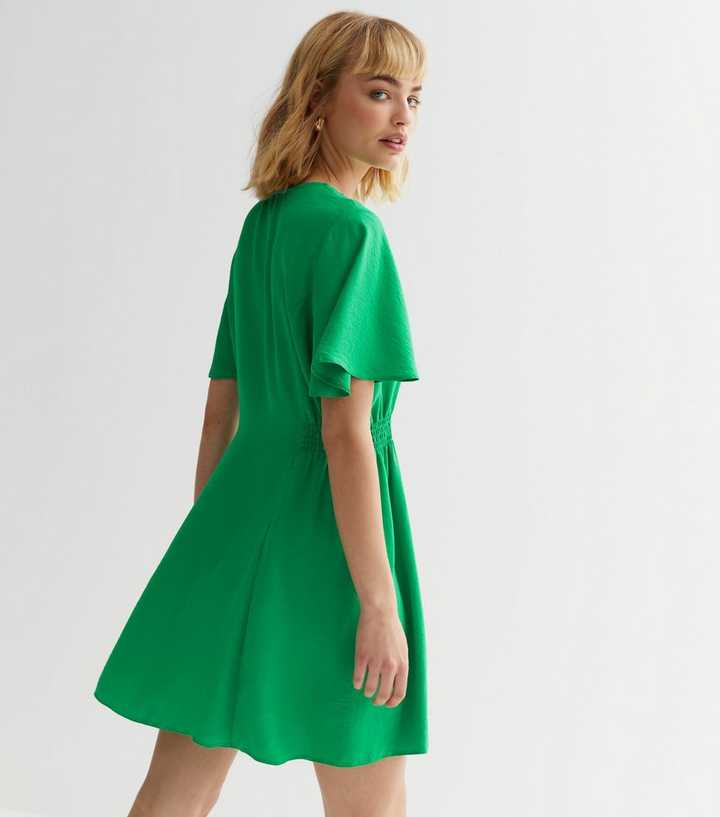 Green Button Front Mini Dress | New Look