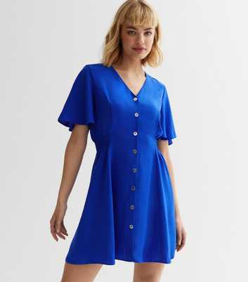 Bright Blue Button Front Mini Dress