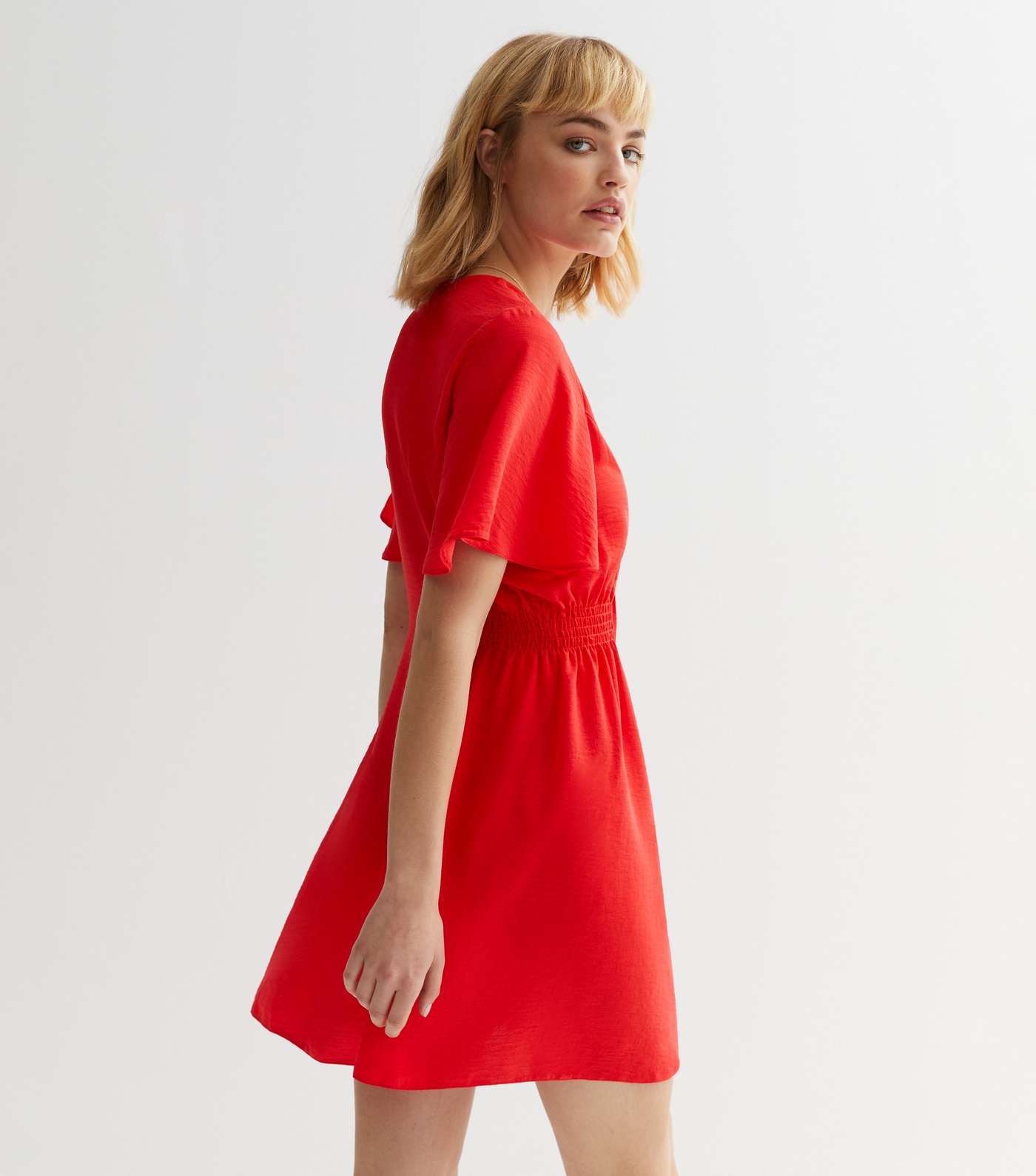 Red Button Front Mini Dress Image 4