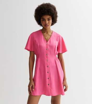 Bright Pink Button Front Mini Dress