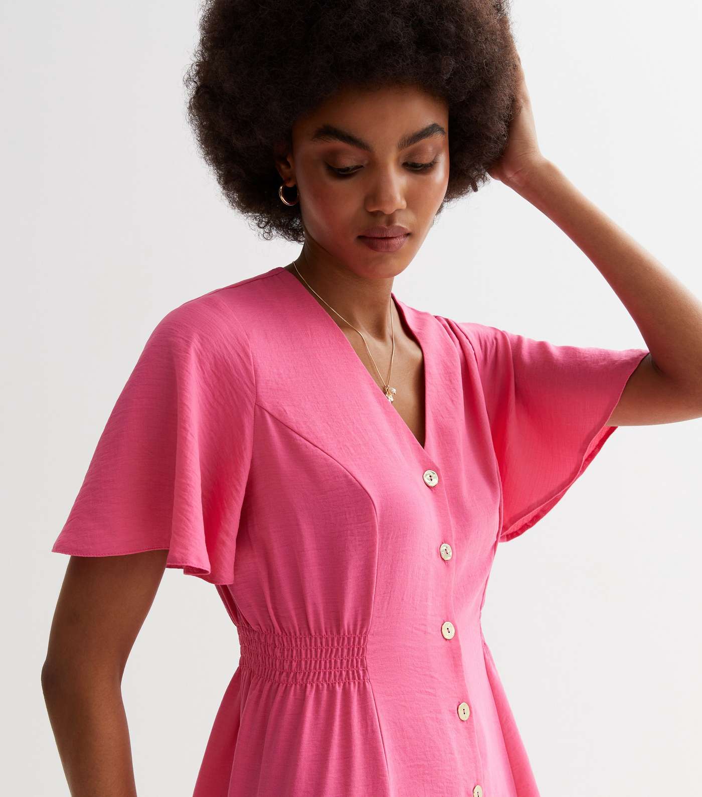 Bright Pink Button Front Mini Dress Image 3
