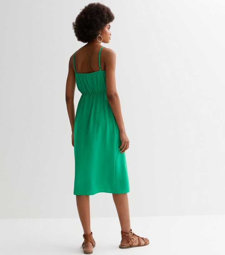 Green Strappy Tie Front Midi Dress