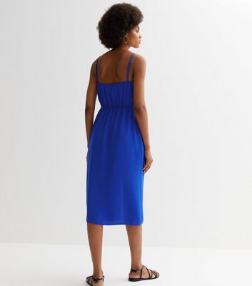 Blue Strappy Tie Front Midi Dress New Look