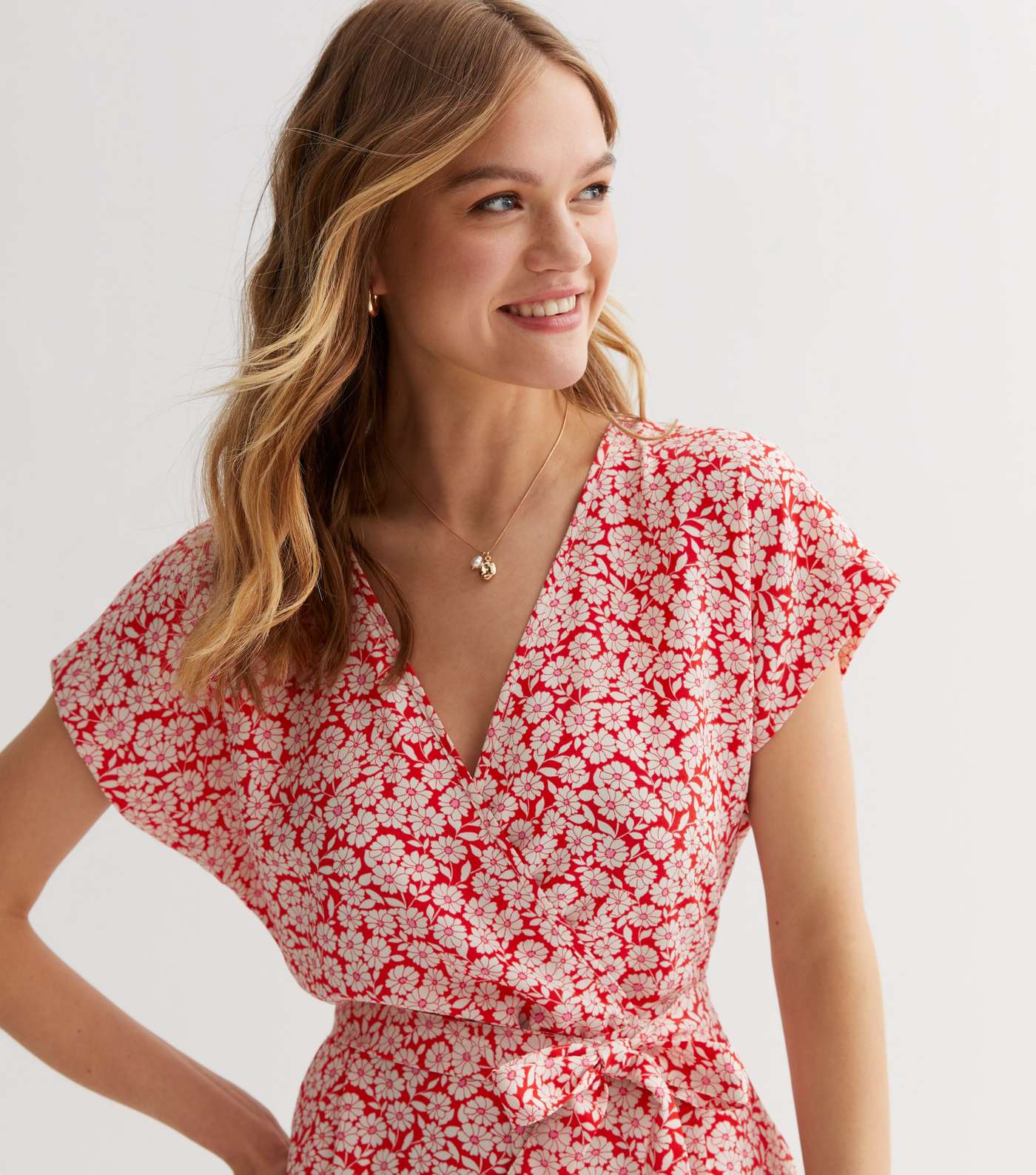 Red Floral Belted Playsuit Image 2