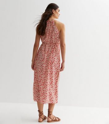 Red Floral Halter Midaxi Dress New Look