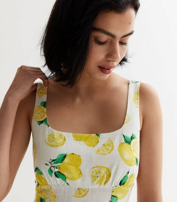 White Lemon Print Strappy Midaxi Dress | New Look