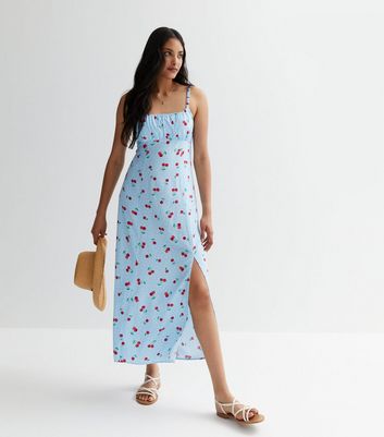 Blue Cherry Spot Strappy Midaxi Dress New Look