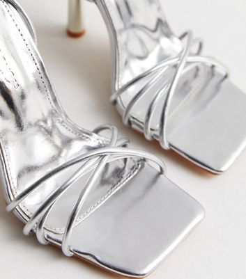 Public Desire Silver Strappy Stiletto Heel Sandals New Look