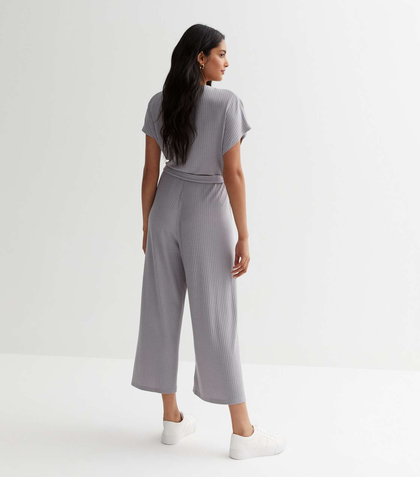 Grey Ribbed Wrap Jumpsuit Image 4