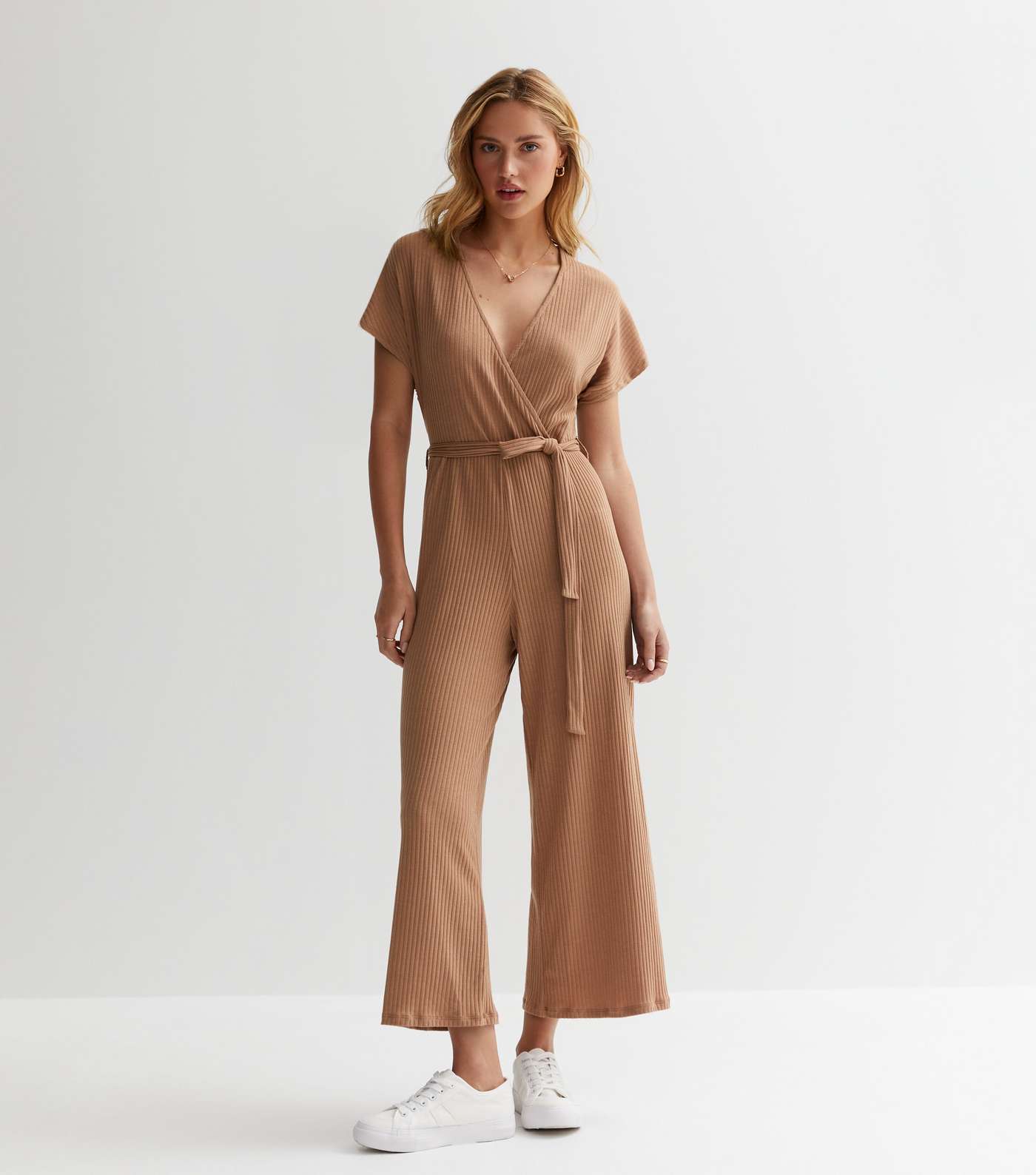 Rust Ribbed Wrap Jumpsuit