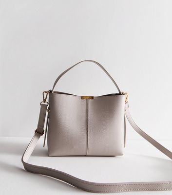 Grey leather bucket outlet bag