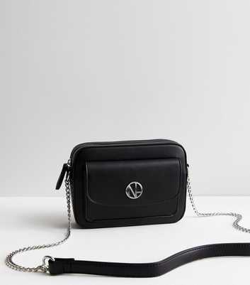 Black Leather-Look Pocket Front Cross Body Bag
