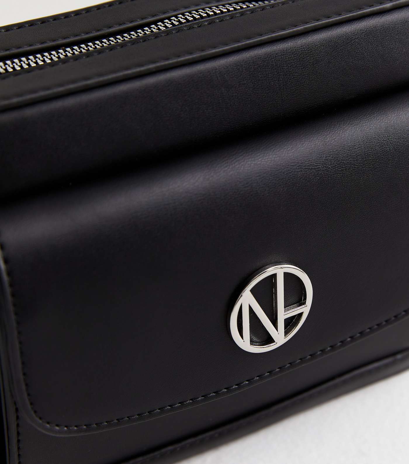 Black Leather-Look Pocket Front Cross Body Bag Image 3