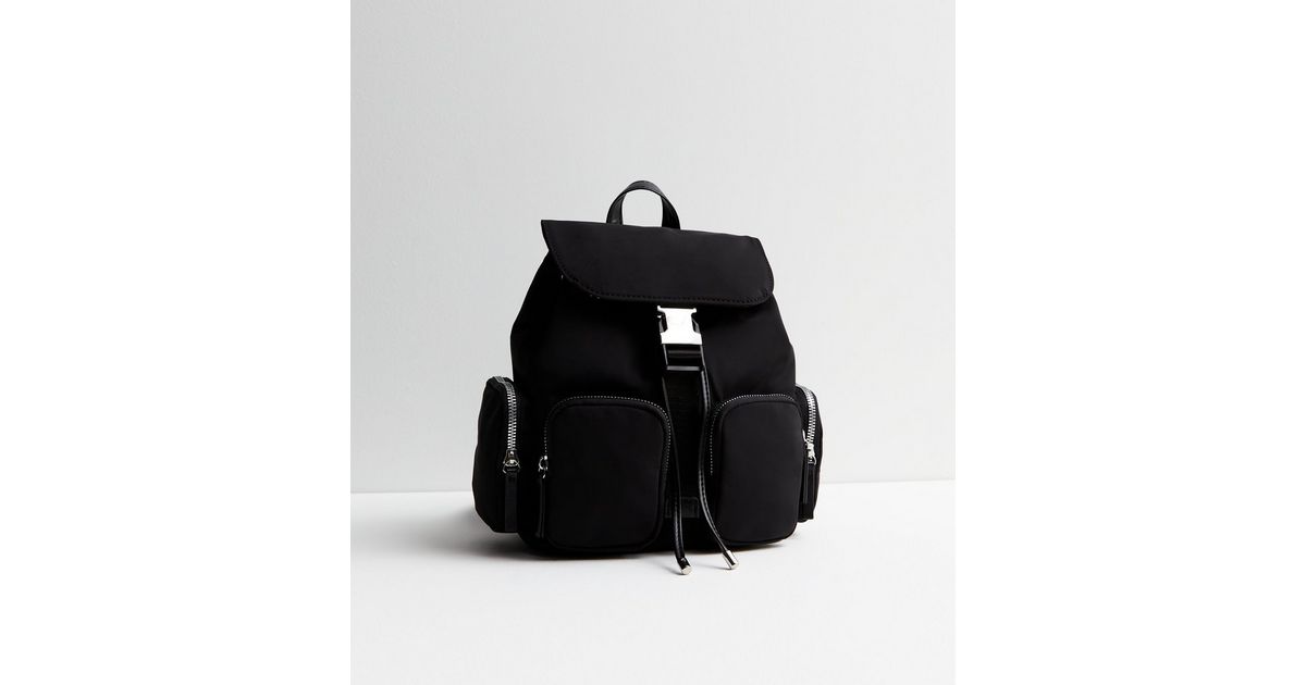 Black Utility Pocket Backpack New Look