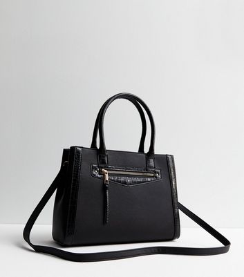 Black leather look tote bag new arrivals