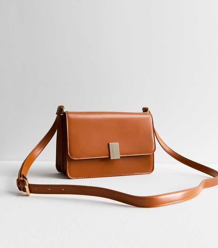 Tan Leather-Look Cross Body Bag