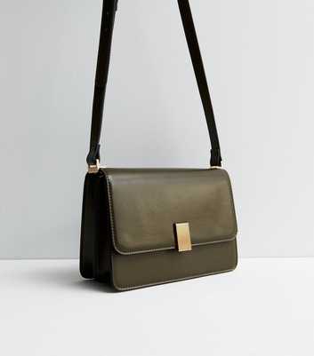 Khaki Leather-Look Cross Body Bag