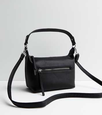 Black Leather-Look Zip Front Shoulder Bag