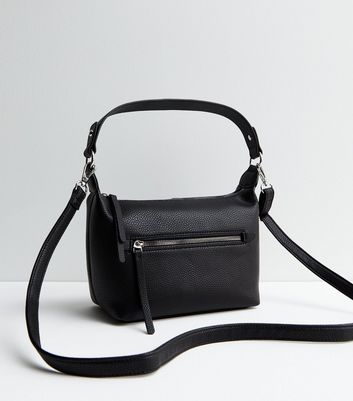 Black Leather Look Zip Front Shoulder Bag New Look