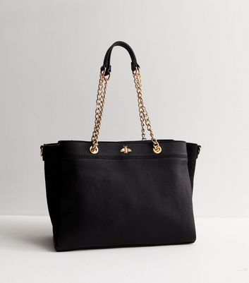 Black Leather-Look Handle Front Tote Bag | New Look