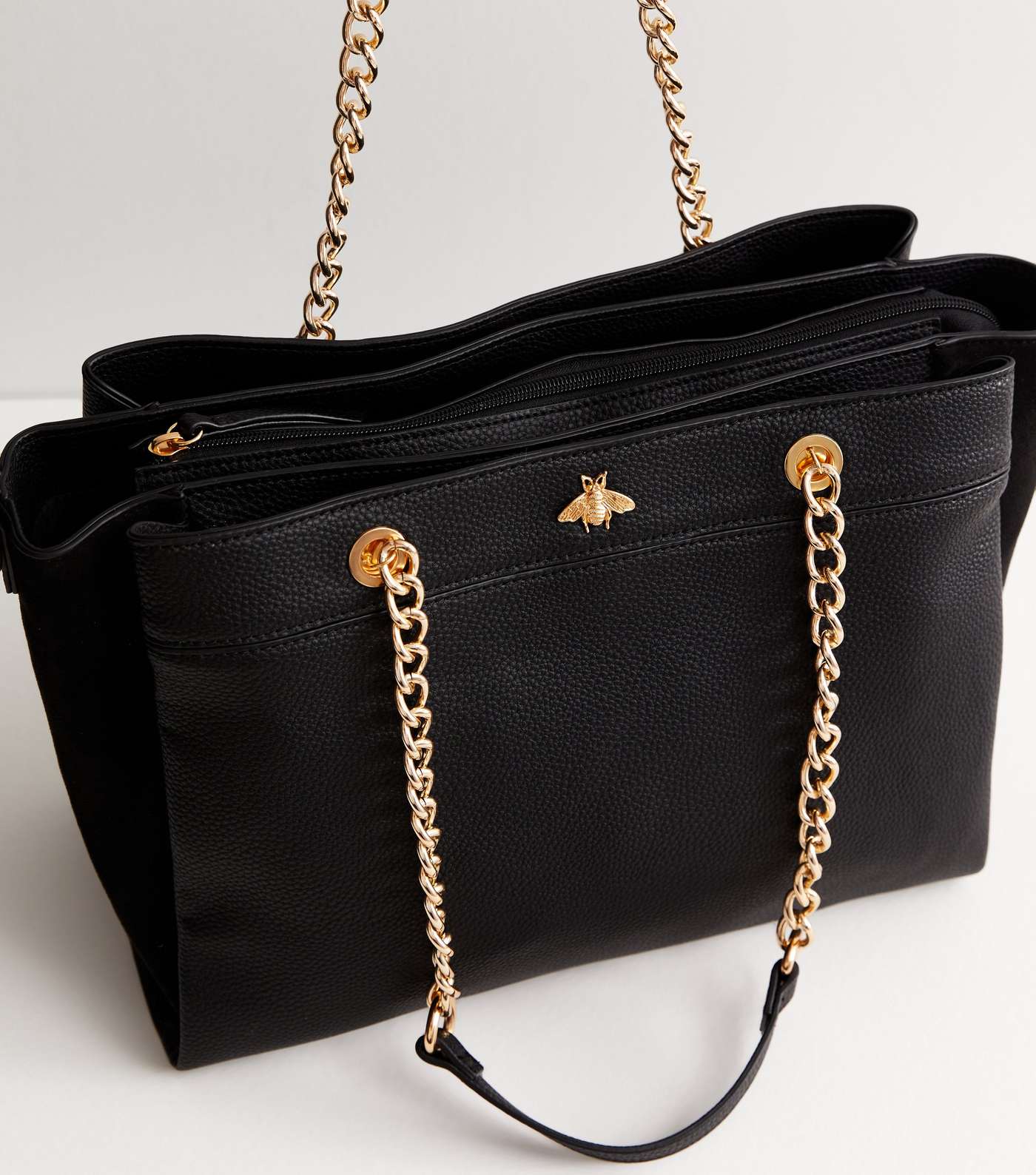 Black Leather-Look Bee Embellishment Tote Bag | New Look