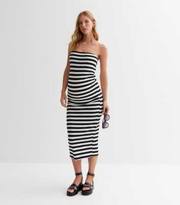Maternity Black Stripe Bandeau Midi Dress