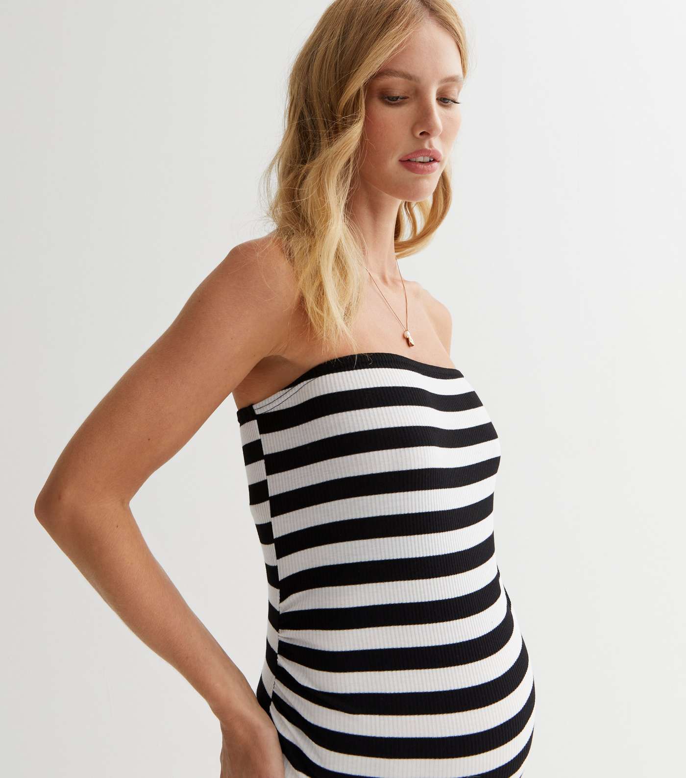 Maternity Black Stripe Bandeau Midi Dress Image 2