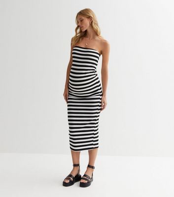 Maternity Black Stripe Bandeau Midi Dress New Look