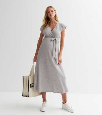 Maternity Pale Grey Belted Midi Dress