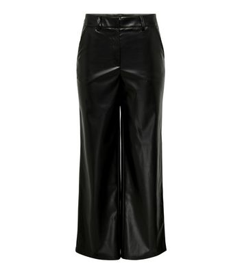 JDY Black Leather-Look Wide Leg Trousers New Look