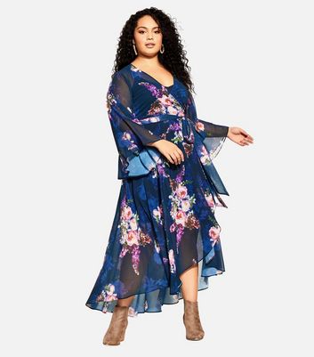 City Chic Curves Blue Floral Maxi Dress New Look