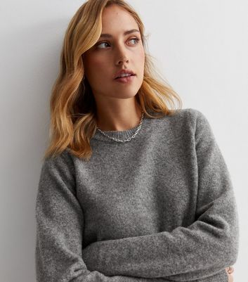 Grey crew neck sweater women's best sale