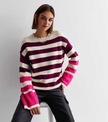 JDY Pink Stripe Knit Wide Sleeve Jumper