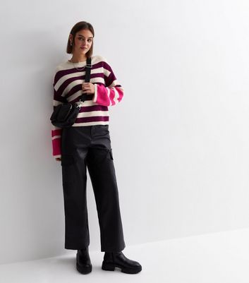 JDY Pink Stripe Knit Wide Sleeve Jumper New Look