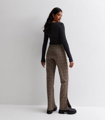 JDY Brown Check Print Flared Trousers New Look