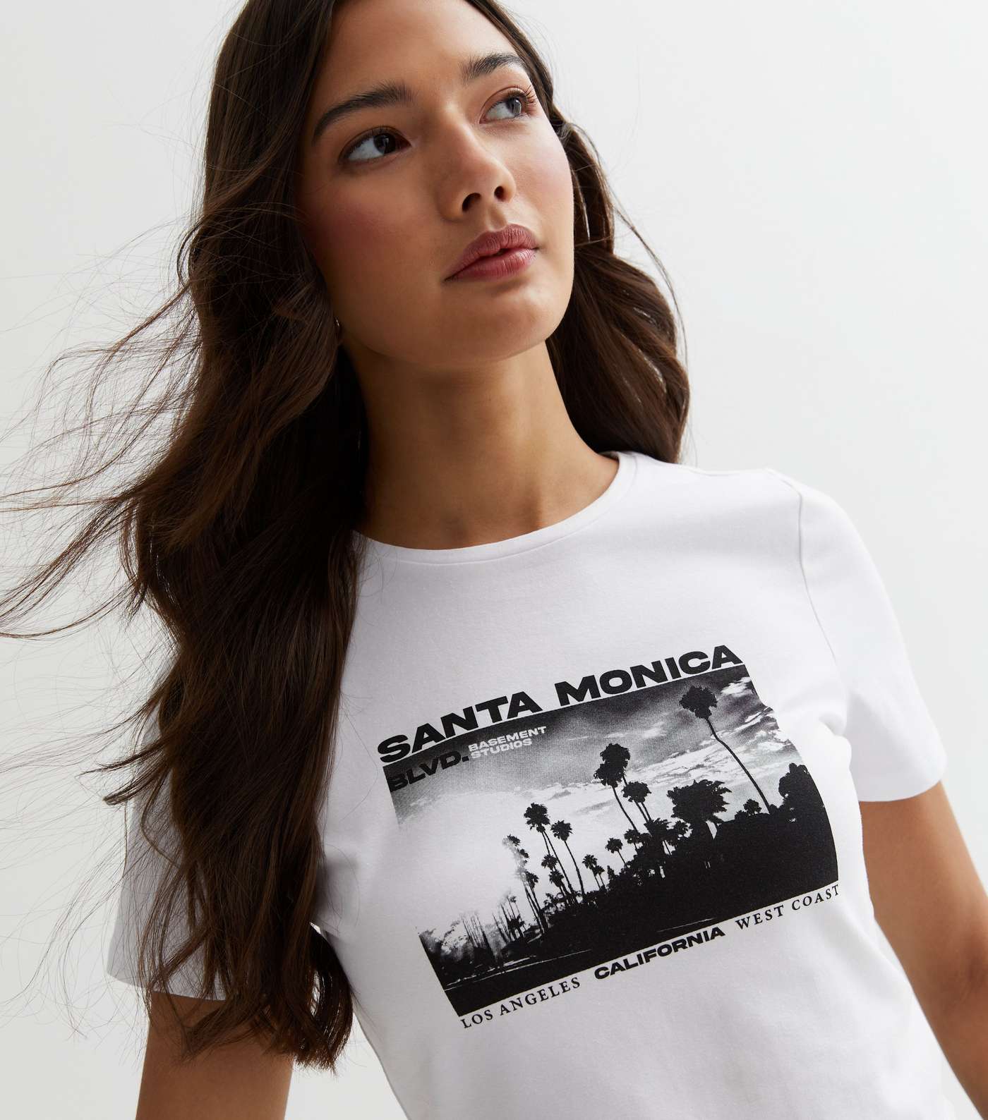 White Santa Monica Photo Logo T-Shirt Image 2