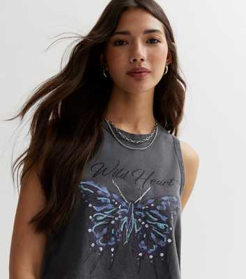 Dark Grey Acid Wash Wild Heart Logo Vest