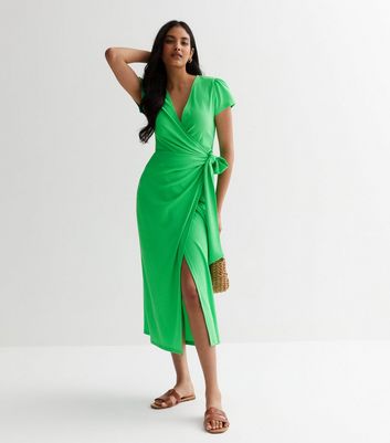 Short sleeve clearance wrap dress green