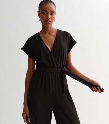 Black jersey cheap jumpsuit with sleeves