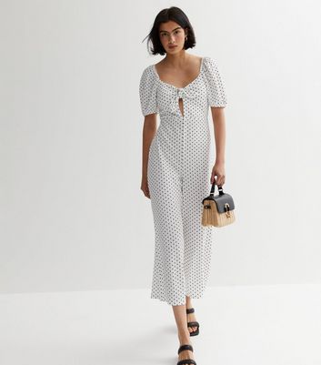 White Spot Knot Front Crop Jumpsuit New Look